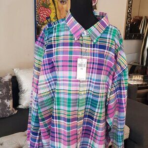 POLO RALPH LAUREN MEN'S BOLD PASTEL PLAID OXFORD SHIRT BIG and TALL 4XB